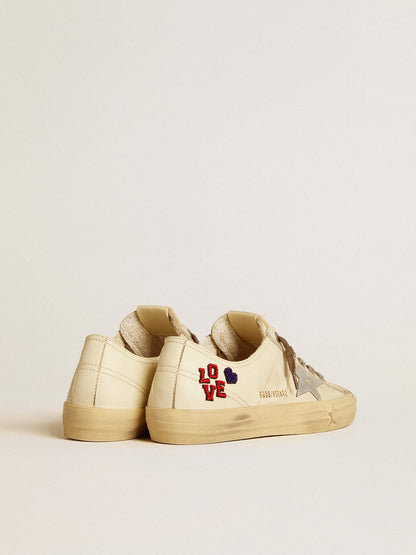 V-Star in ecru nappa with silver nappa star and beaded embroidery - Golden Goose Women