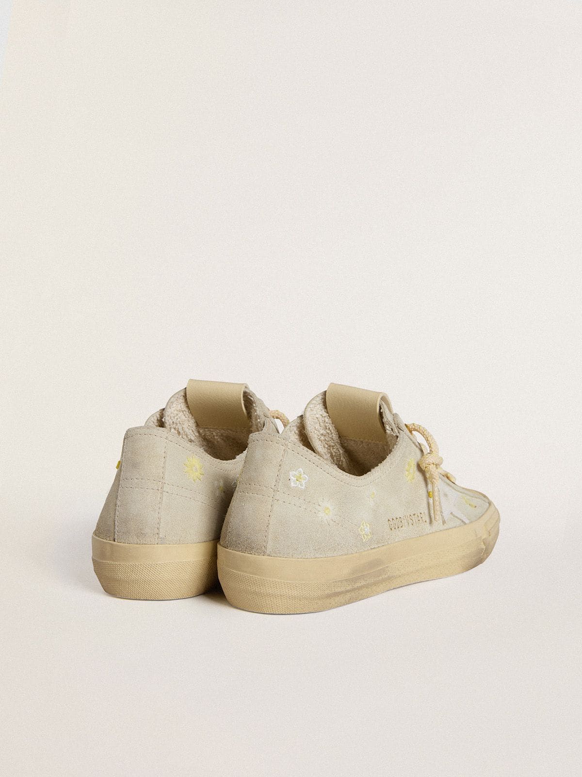 Women’s V-Star in ice-gray suede with white leather star and floral embroidery - Golden Goose Women