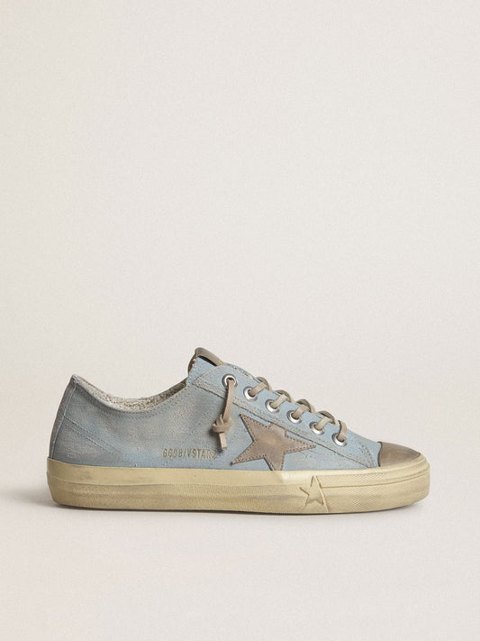 Women's V-Star in light blue canvas with dove-gray leather star - Golden Goose Women