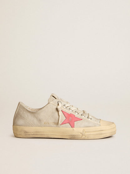 Women's V-Star in light gray canvas with a red leather star - Golden Goose Women