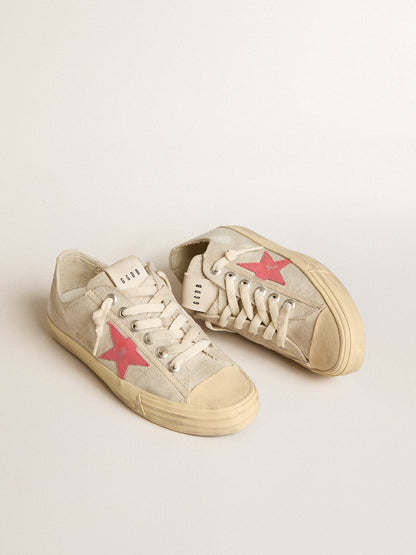 Women's V-Star in light gray canvas with a red leather star - Golden Goose Women