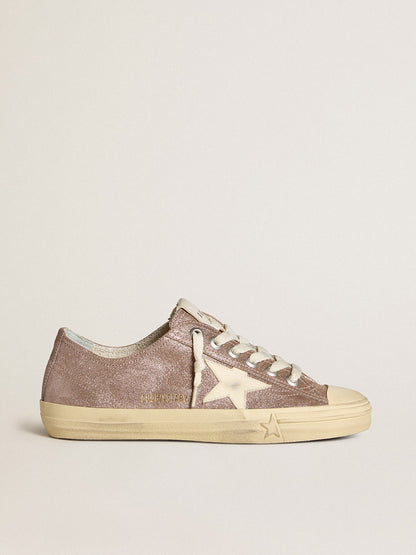 Women's V-Star in light brown metallic suede with cream leather star - Golden Goose Women