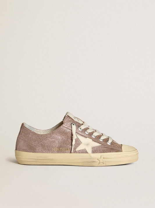 Women's V-Star in light brown metallic suede with cream leather star - Golden Goose Women