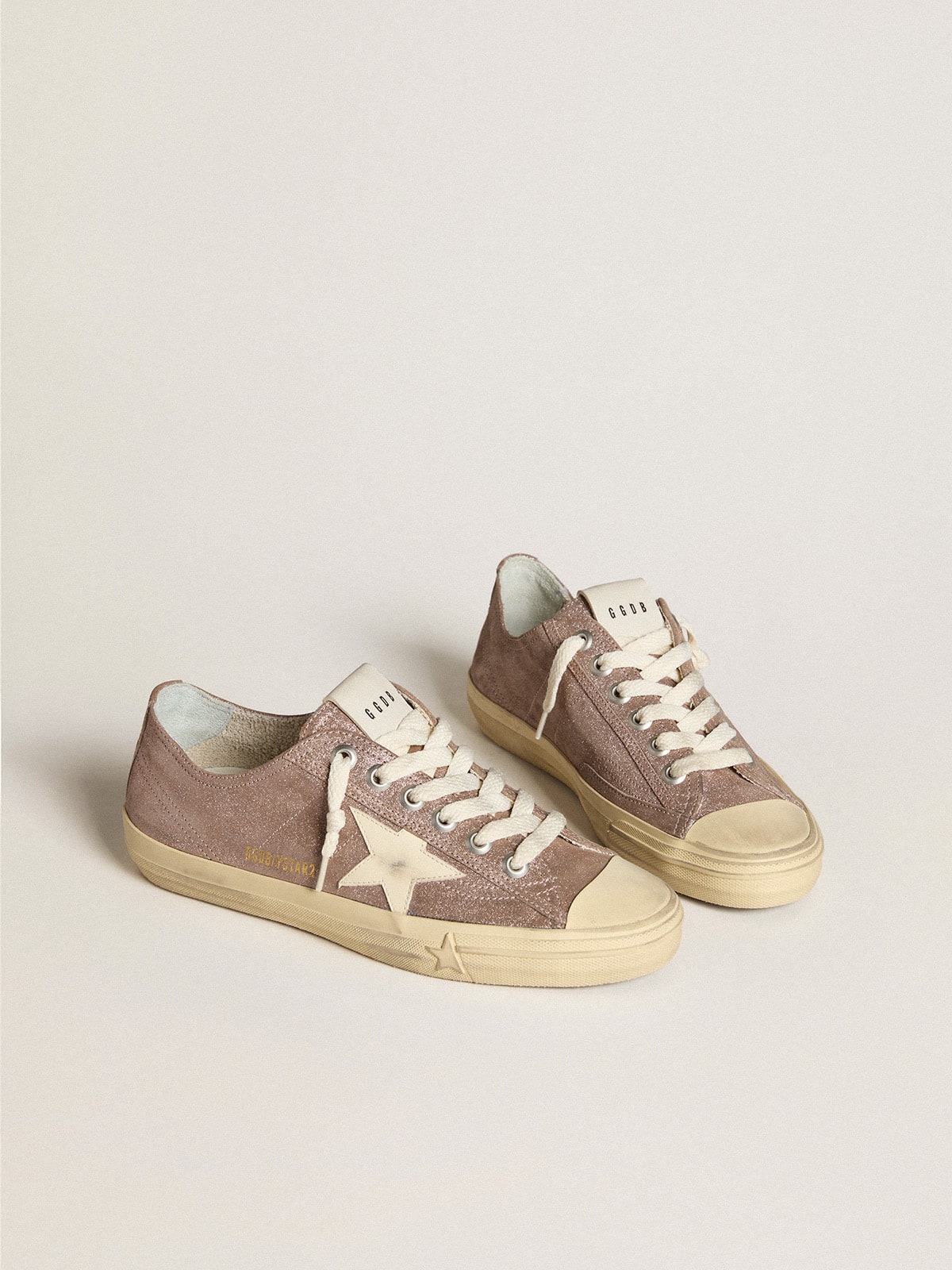 Women's V-Star in light brown metallic suede with cream leather star - Golden Goose Women