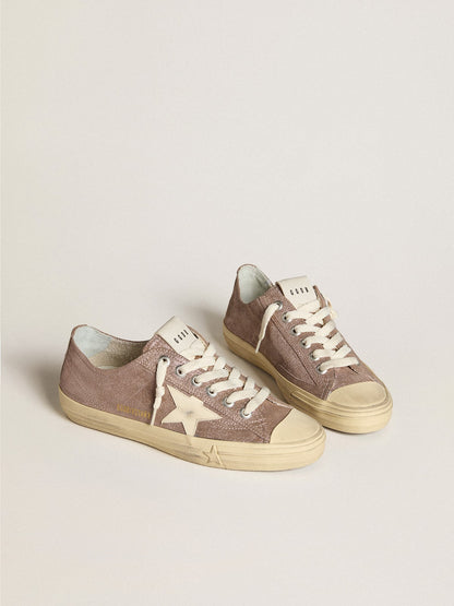 Women's V-Star in light brown metallic suede with cream leather star - Golden Goose Women