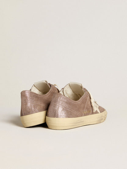 Women's V-Star in light brown metallic suede with cream leather star - Golden Goose Women
