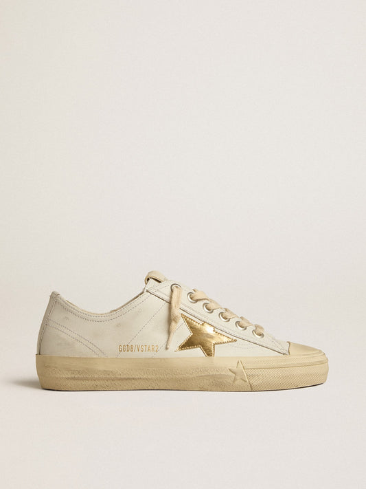V-Star in white leather with gold metallic leather star - Golden Goose Women