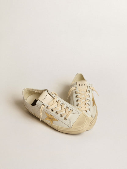 V-Star in white leather with gold metallic leather star - Golden Goose Women