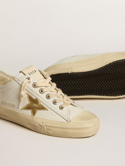 V-Star in white leather with gold metallic leather star - Golden Goose Women
