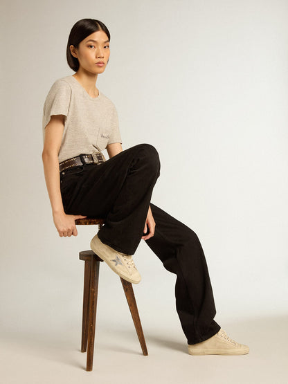Women’s V-Star in pearl suede with silver metallic leather star - Golden Goose Women