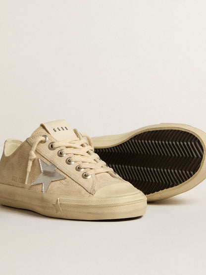 Women’s V-Star in pearl suede with silver metallic leather star - Golden Goose Women