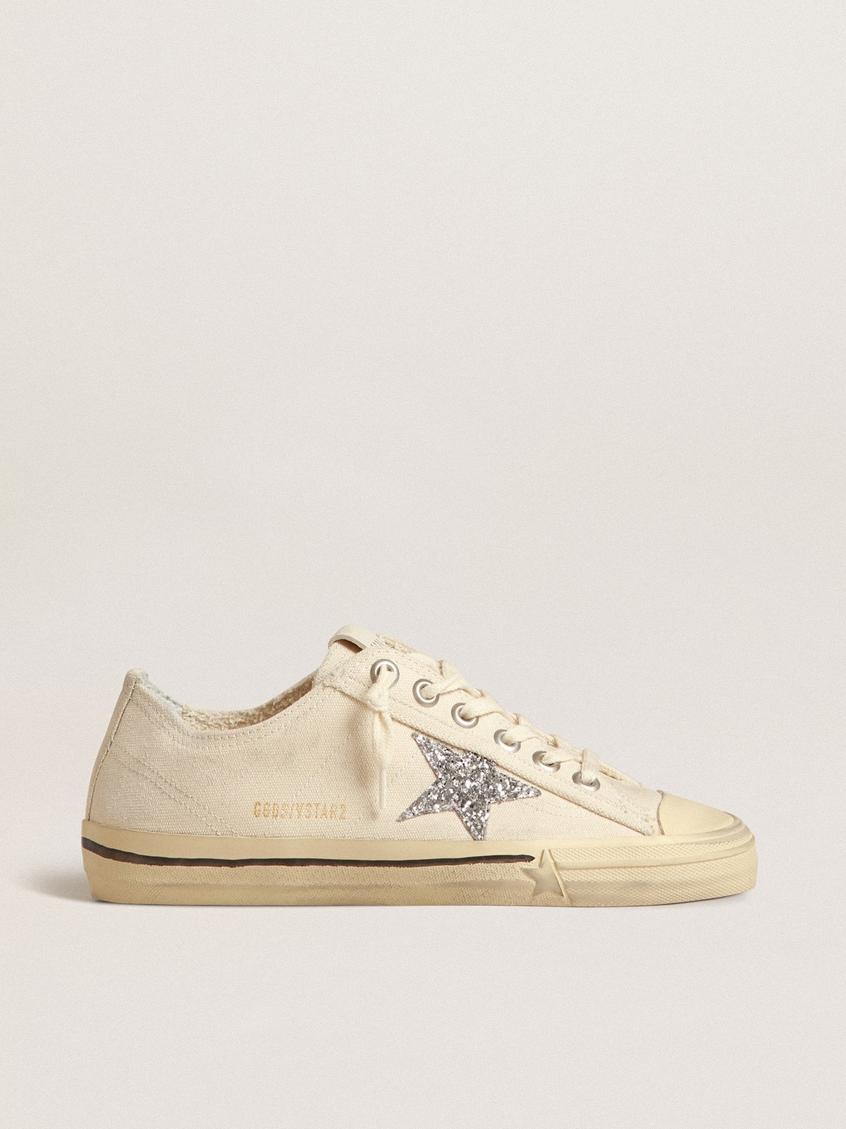 V-Star in beige canvas with a silver glitter star - Golden Goose Women