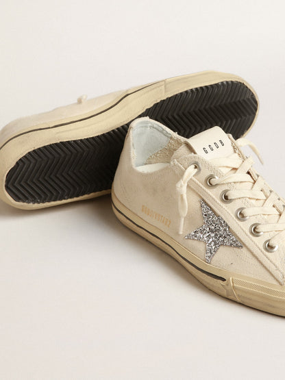 V-Star in beige canvas with a silver glitter star - Golden Goose Women