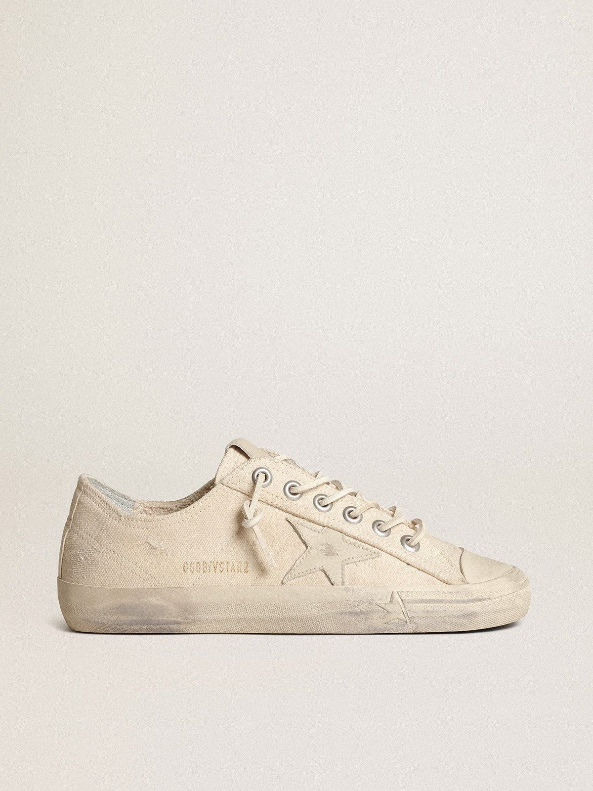 V-Star in light cream canvas with milk-white leather star - Golden Goose Women