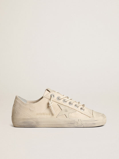 V-Star in light cream canvas with milk-white leather star - Golden Goose Women