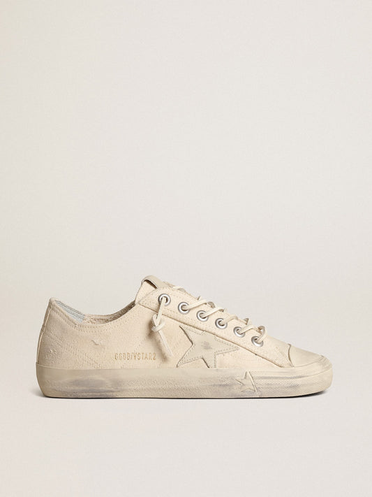 V-Star in light cream canvas with milk-white leather star - Golden Goose Women