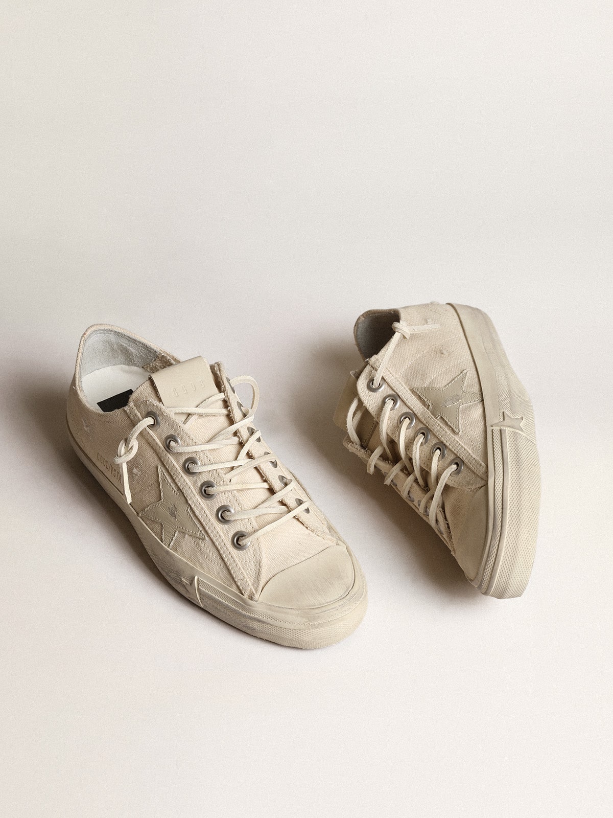 V-Star in light cream canvas with milk-white leather star - Golden Goose Women
