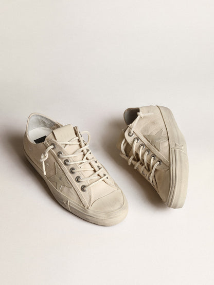 V-Star in light cream canvas with milk-white leather star - Golden Goose Women