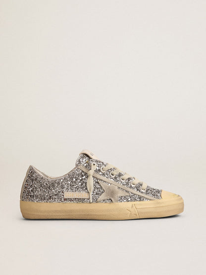 Women's V-Star  in silver glitter with ice-gray suede star - Golden Goose Women