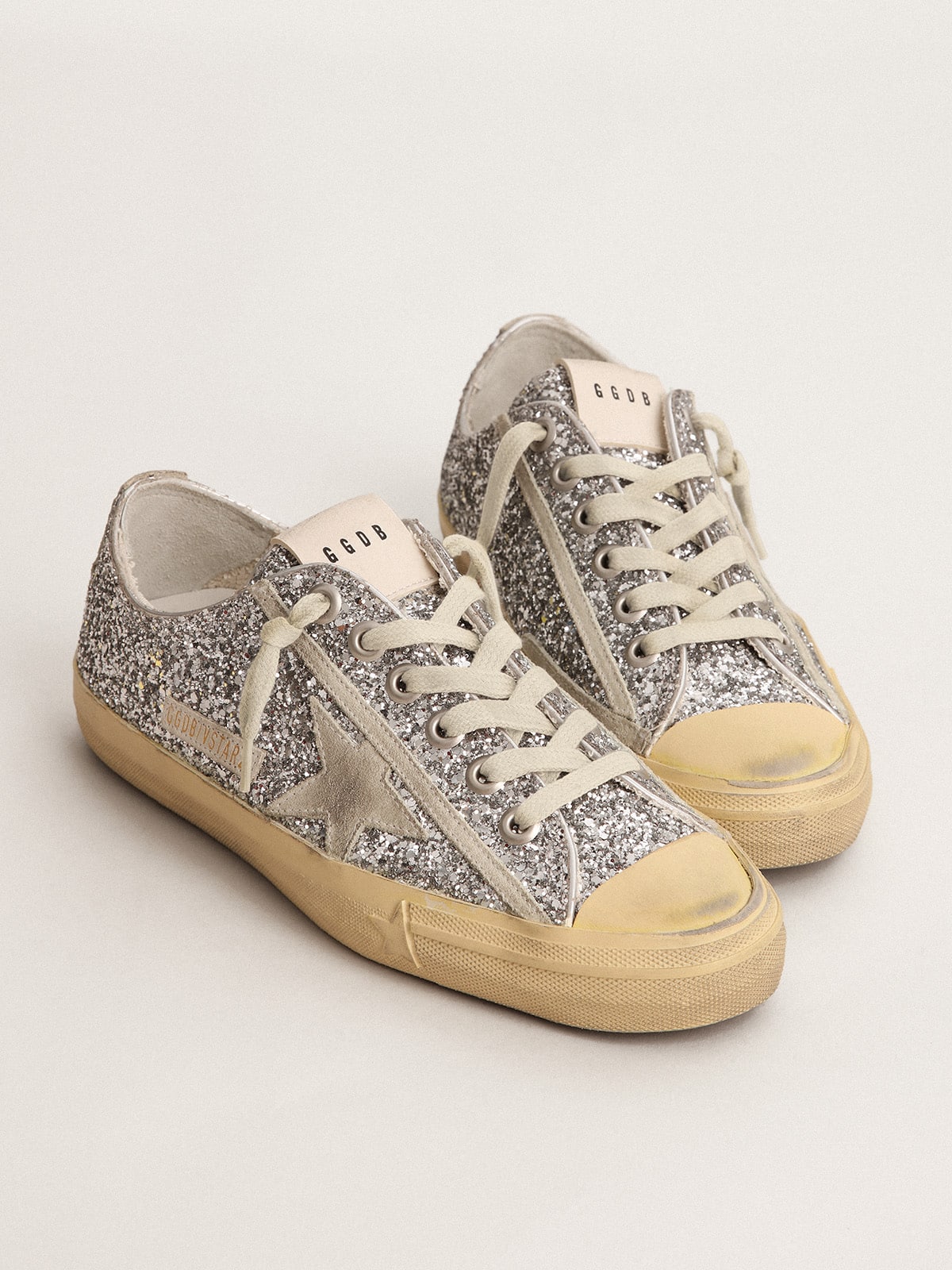 Women's V-Star  in silver glitter with ice-gray suede star - Golden Goose Women