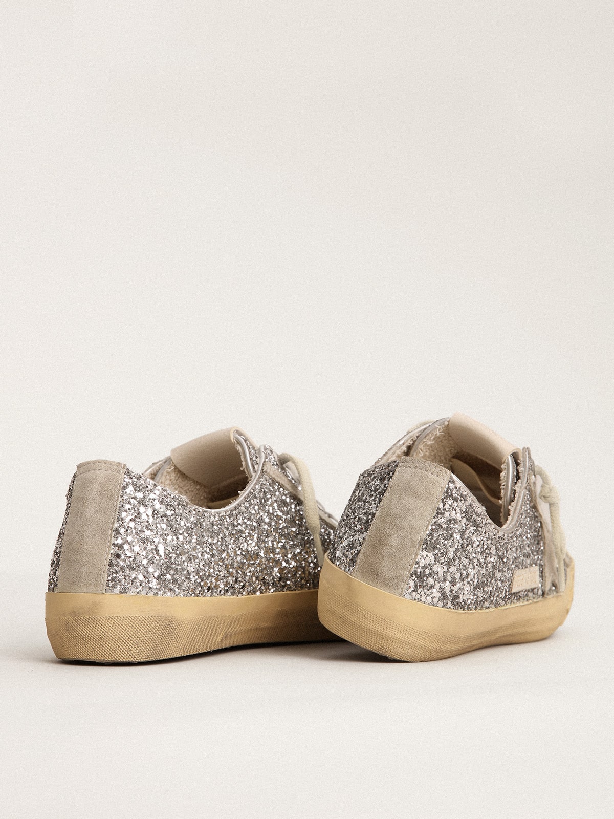Women's V-Star  in silver glitter with ice-gray suede star - Golden Goose Women