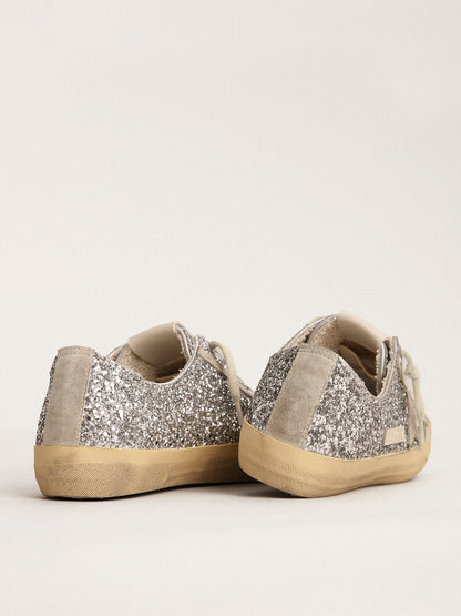 Women's V-Star  in silver glitter with ice-gray suede star - Golden Goose Women
