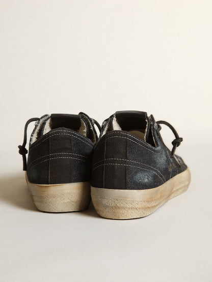 V-Star in midnight-blue denim with black leather star and toe - Golden Goose Women