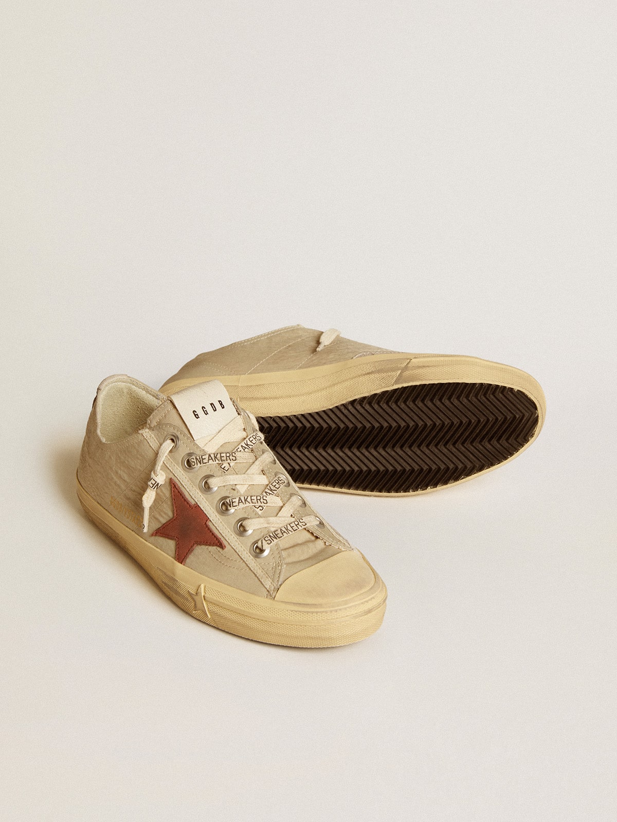 V-Star in quartz-colored nylon with brick-red nubuck star - Golden Goose Women