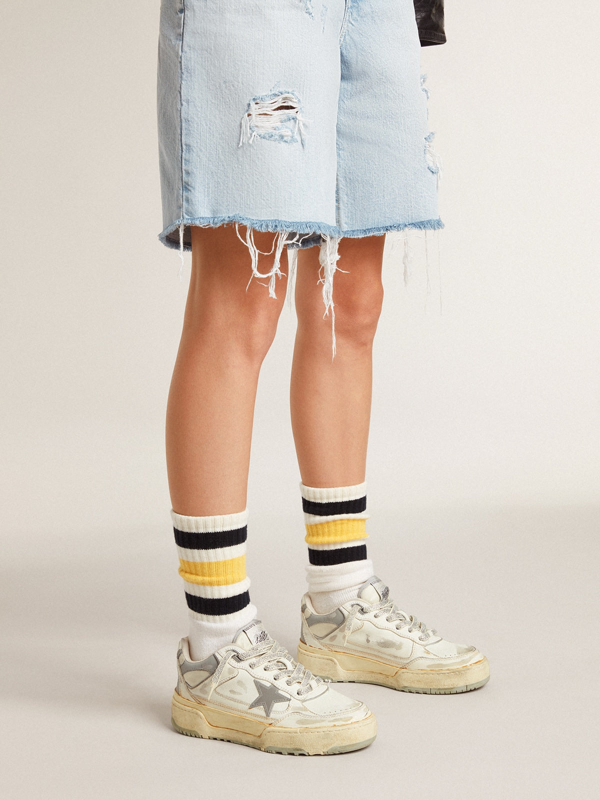 Women’s Forty2 in white leather with laces with Swarovski crystals and gray TPU star - Golden Goose Women