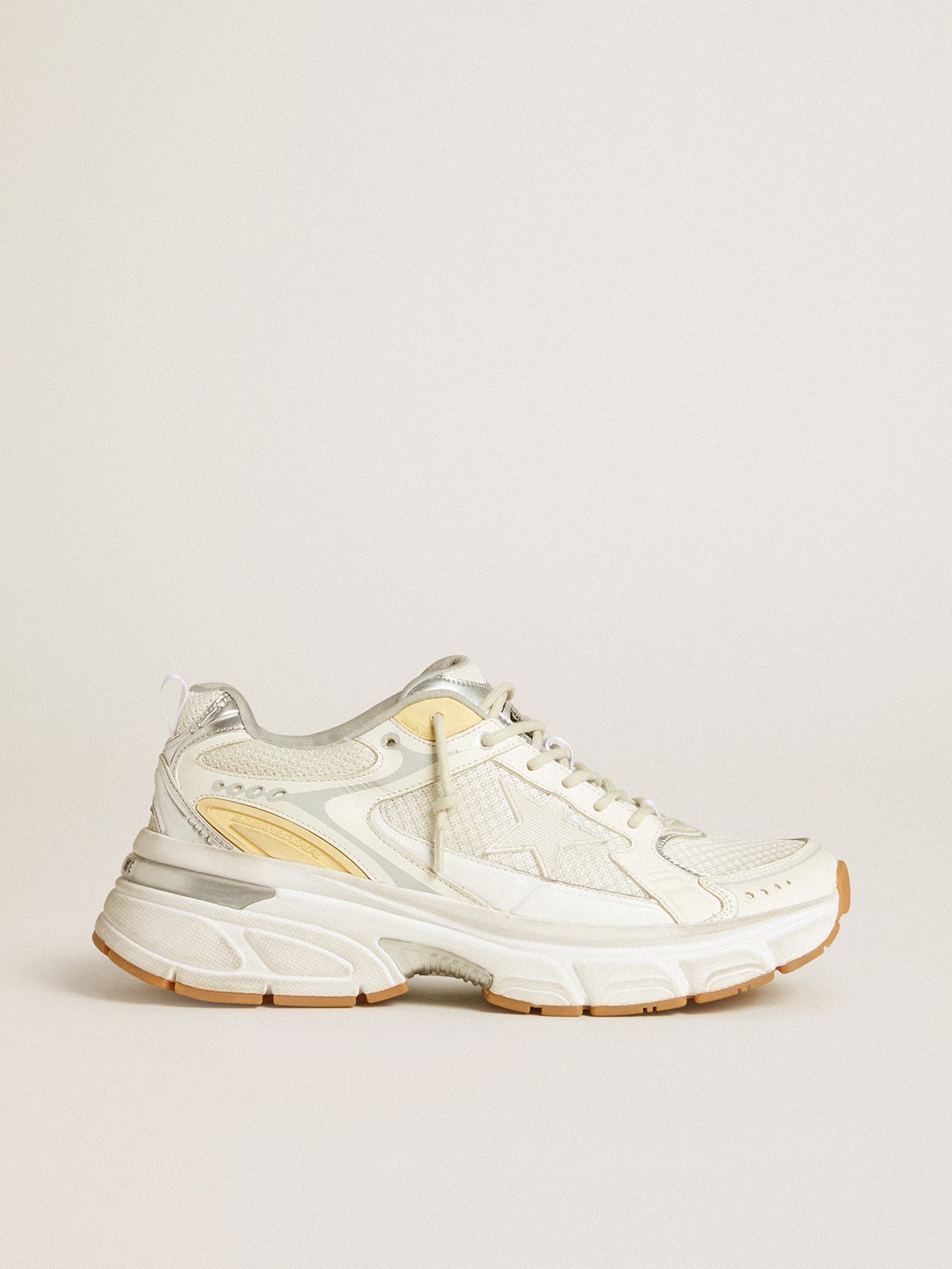 Women’s Lightstar in white leather and mesh with worn-white star - Golden Goose Women