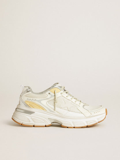 Women’s Lightstar in white leather and mesh with worn-white star - Golden Goose Women