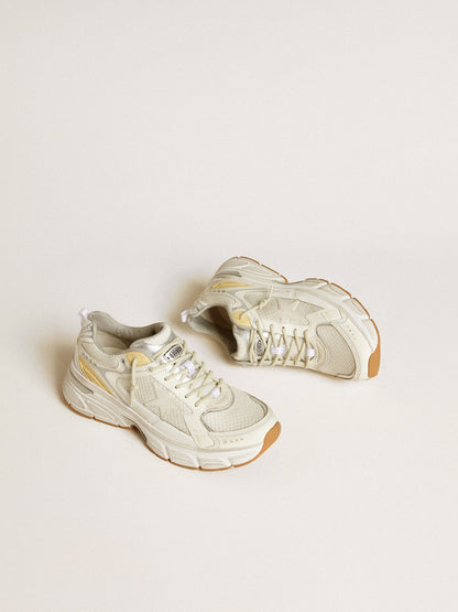 Women’s Lightstar in white leather and mesh with worn-white star - Golden Goose Women