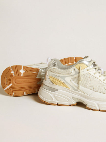 Women’s Lightstar in white leather and mesh with worn-white star - Golden Goose Women