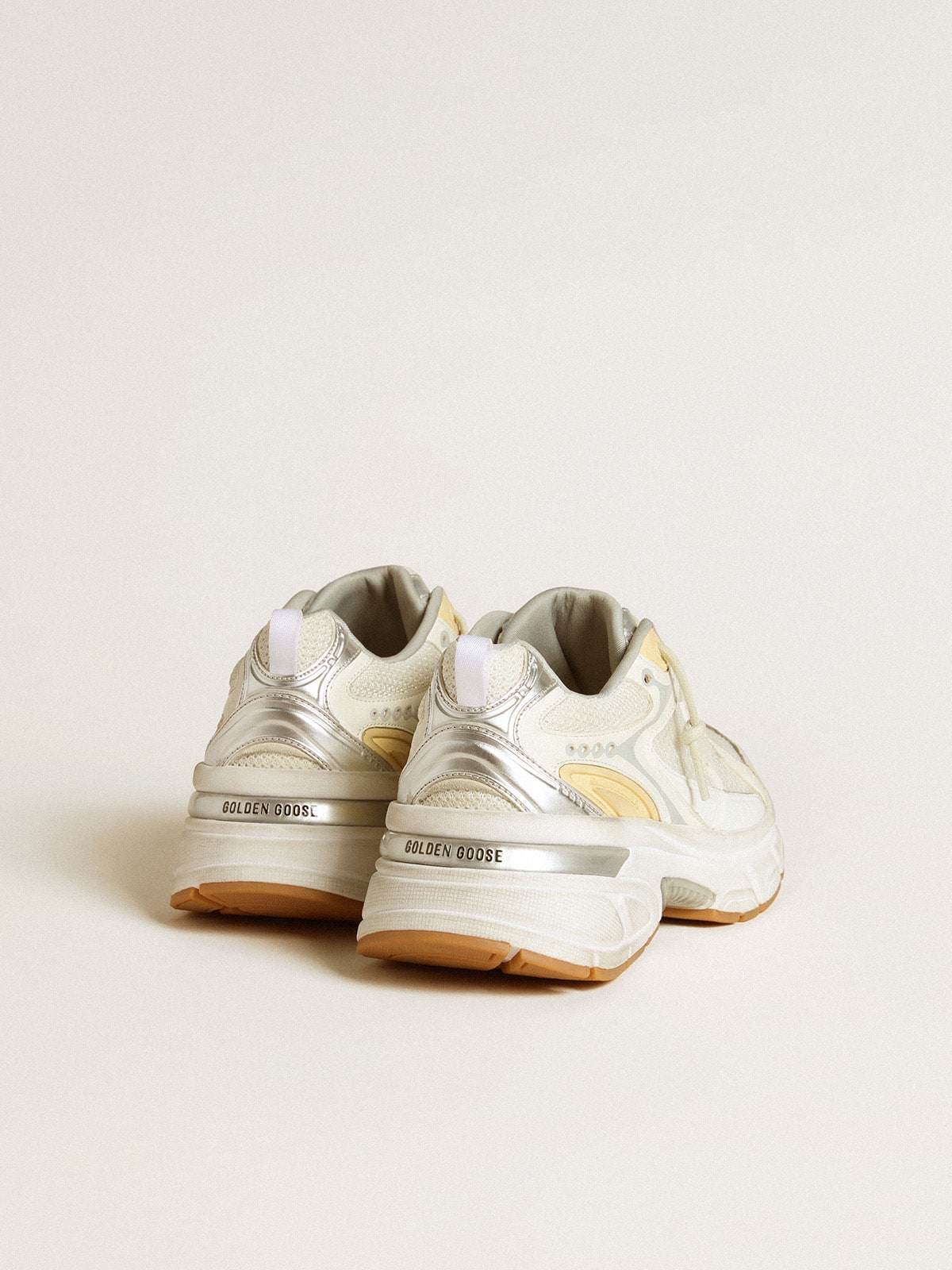 Women’s Lightstar in white leather and mesh with worn-white star - Golden Goose Women