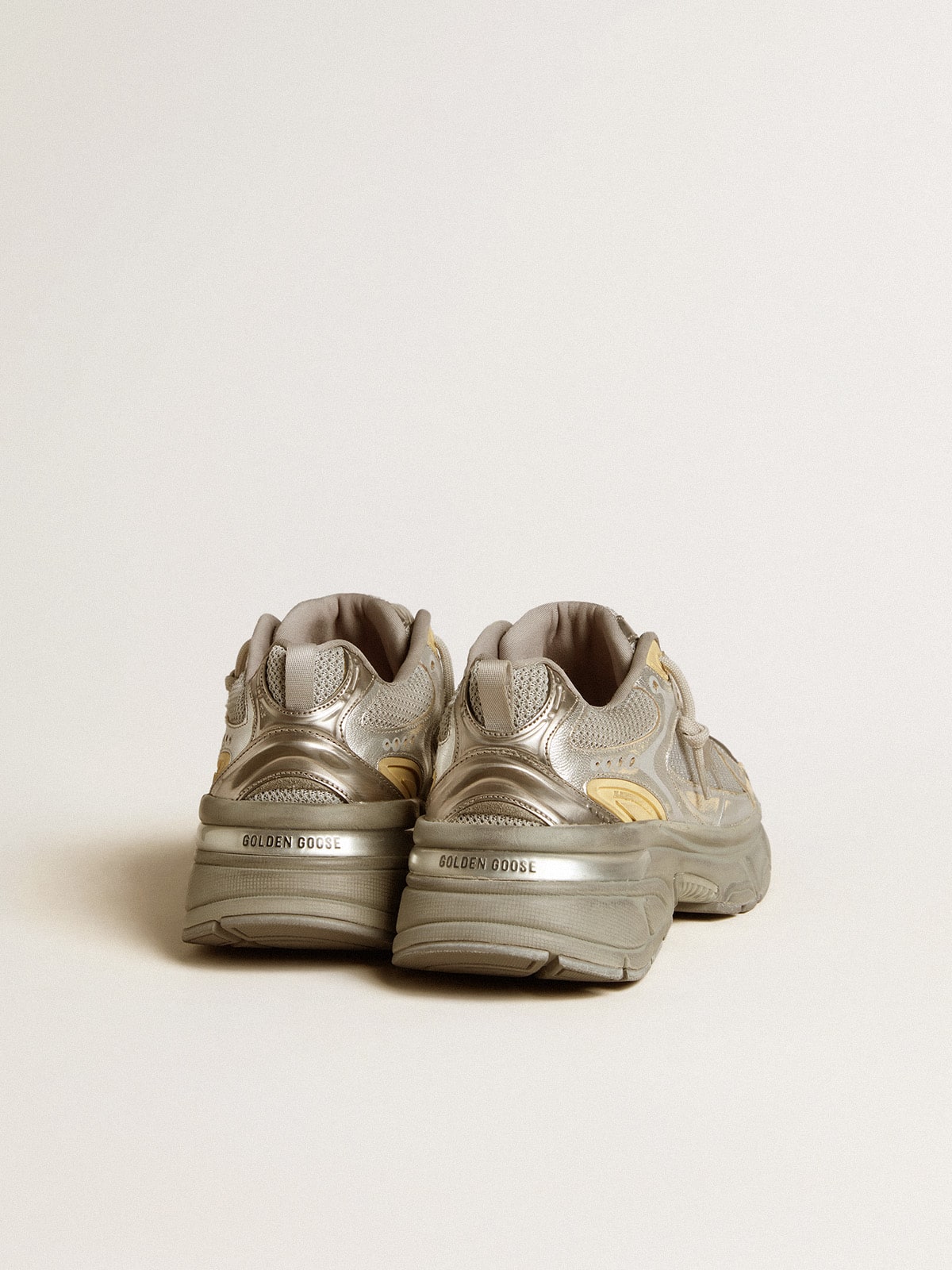 Women’s Lightstar in metallic leather and silver mesh with gray star - Golden Goose Women