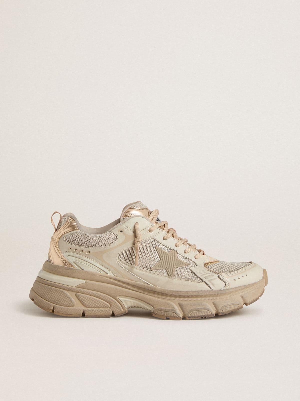 Women’s Lightstar in dove-gray leather and mesh with beige TPU star - Golden Goose Women