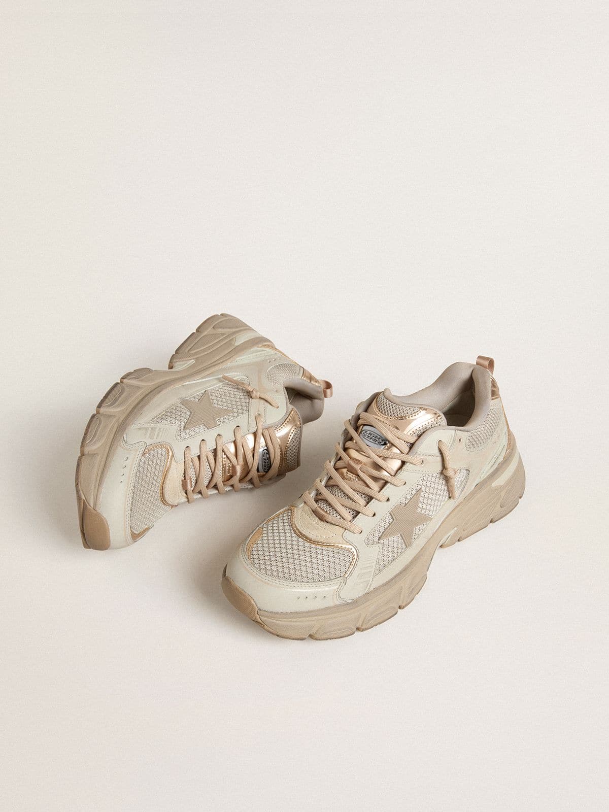 Women’s Lightstar in dove-gray leather and mesh with beige TPU star - Golden Goose Women