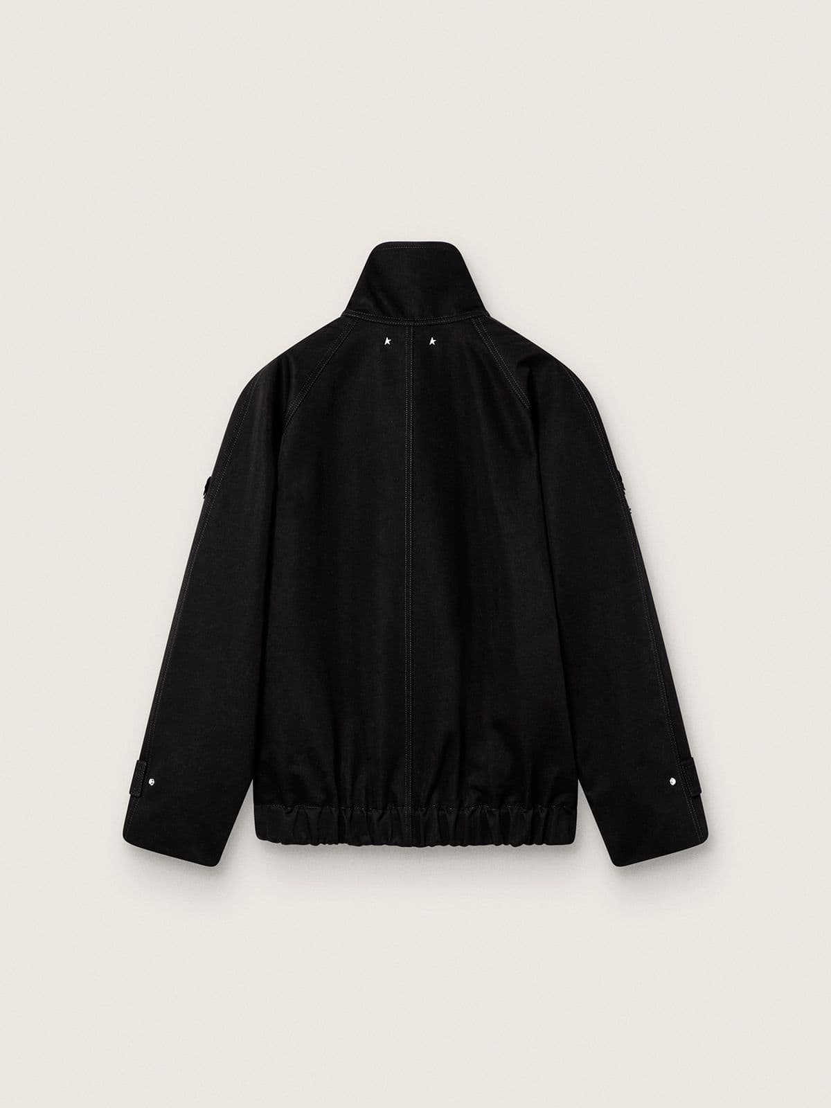 Women’s oversized jacket in black cotton twill with floral sequin embroidery - Golden Goose Women