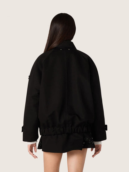 Women’s oversized jacket in black cotton twill with floral sequin embroidery - Golden Goose Women