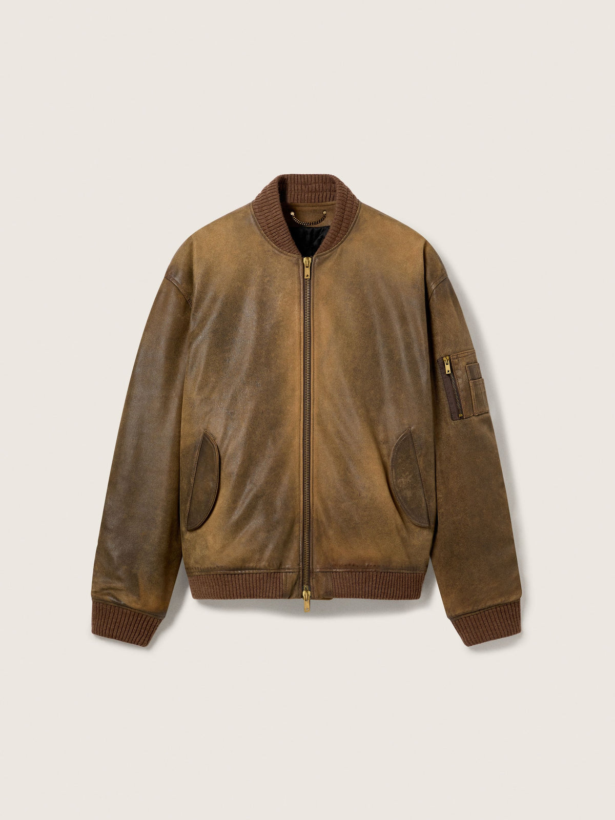 Brown leather biker jacket with a lived-in effect - Golden Goose Women|Men