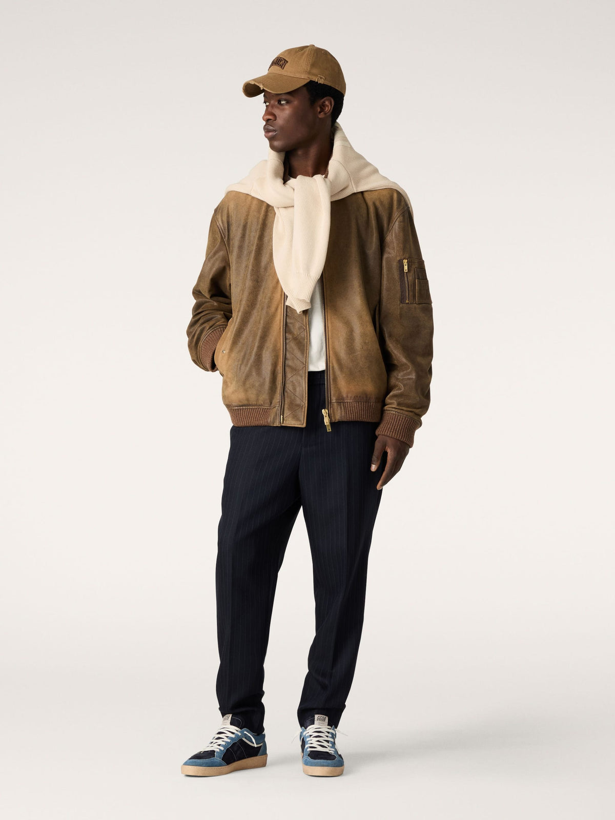 Brown leather biker jacket with a lived-in effect - Golden Goose Women|Men