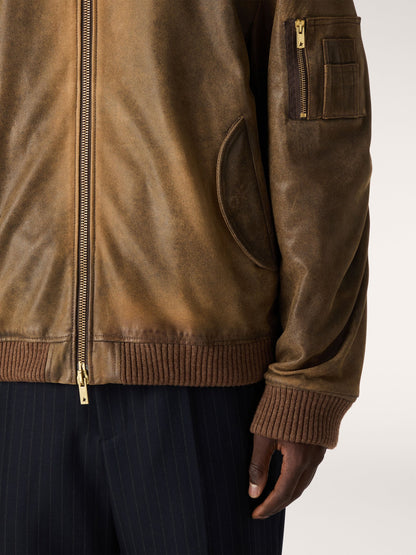 Brown leather biker jacket with a lived-in effect - Golden Goose Women|Men