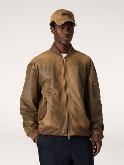 Brown leather biker jacket with a lived-in effect - Golden Goose Women|Men