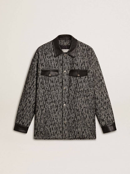 Gray herringbone jacket with black leather details - Golden Goose Women|Men