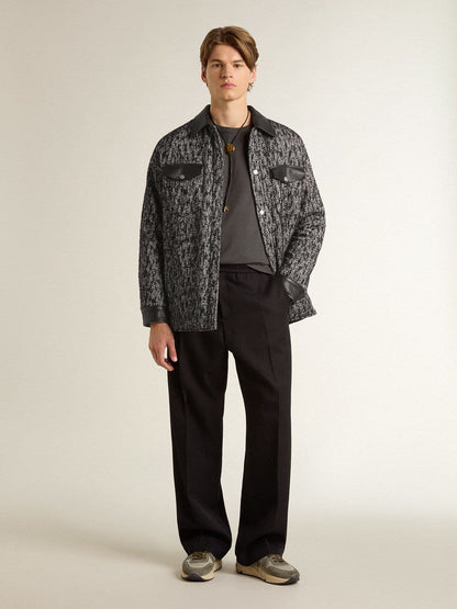 Gray herringbone jacket with black leather details - Golden Goose Women|Men
