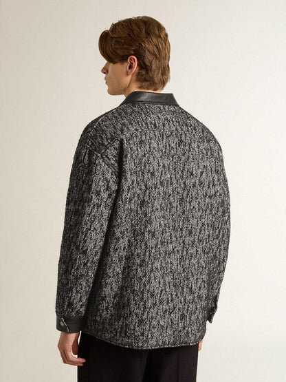Gray herringbone jacket with black leather details - Golden Goose Women|Men