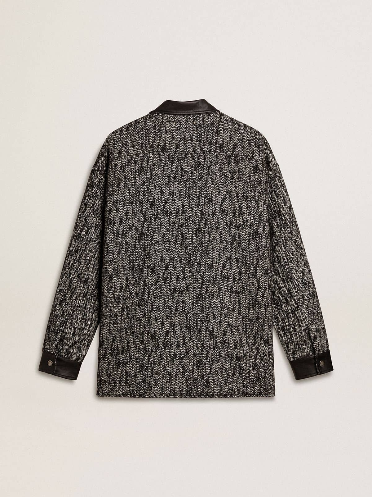 Gray herringbone jacket with black leather details - Golden Goose Women|Men