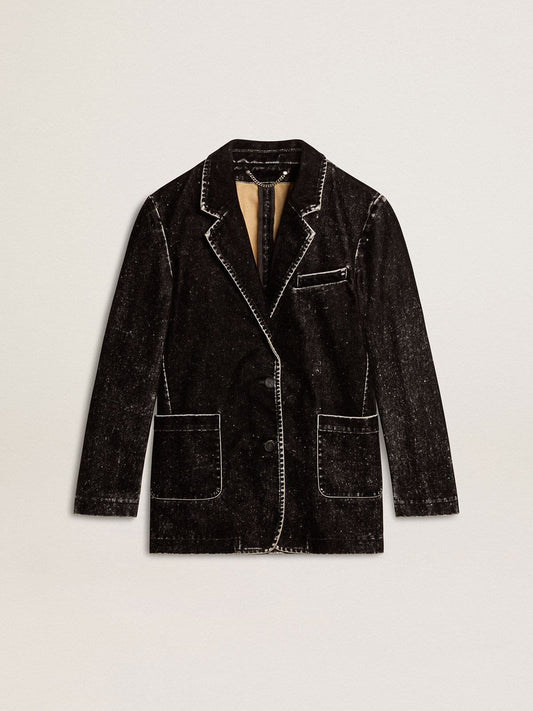 Women's black denim jacket with a velvet effect - Golden Goose Women