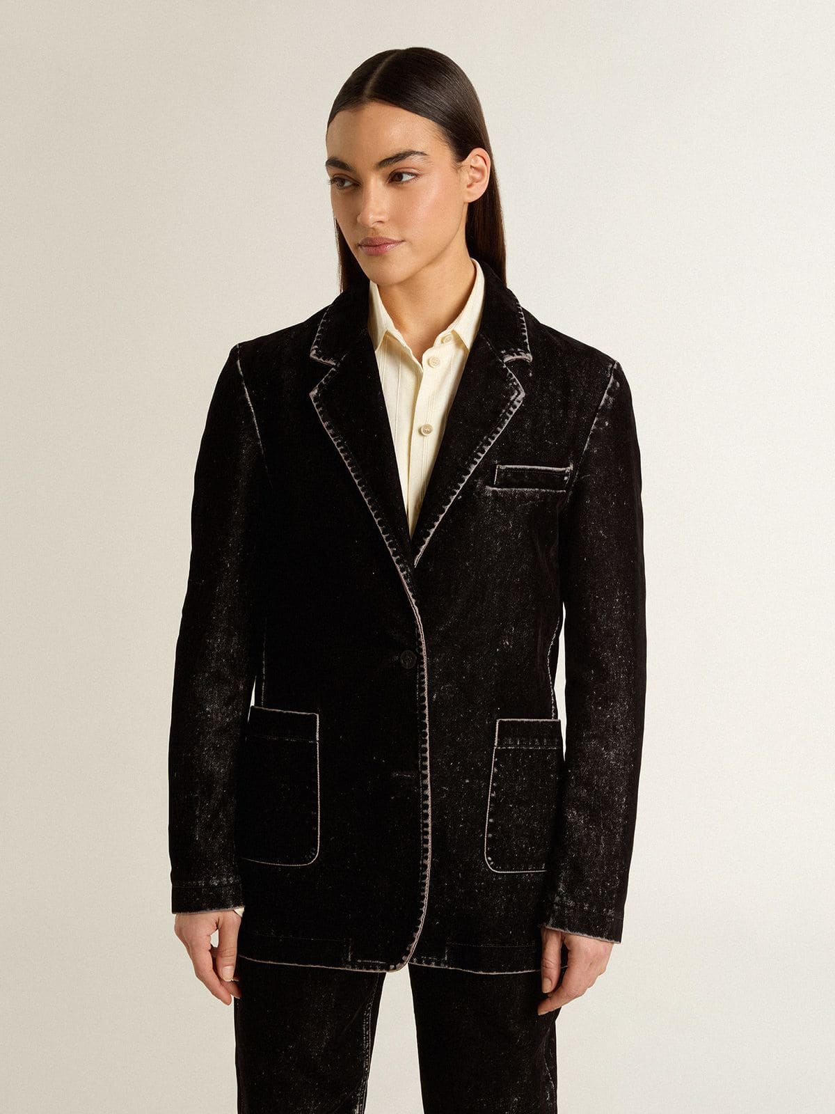 Women's black denim jacket with a velvet effect - Golden Goose Women