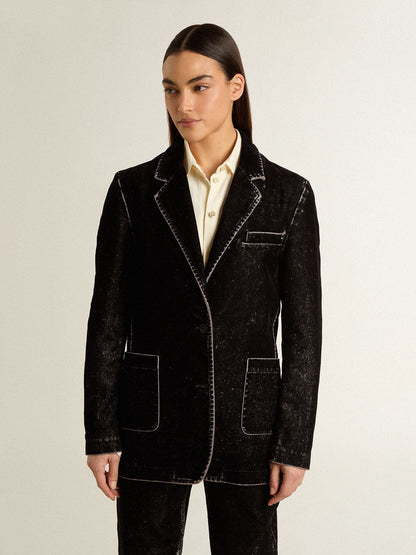 Women's black denim jacket with a velvet effect - Golden Goose Women